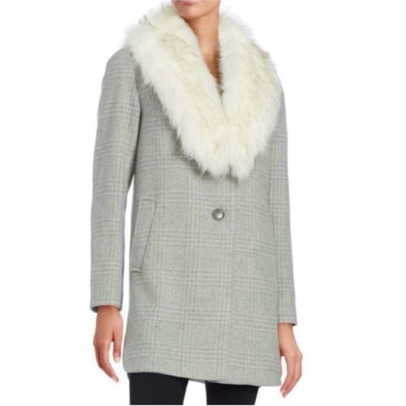 T Tahari Olivia Plaid Coat Removable Faux Fur Collar Plus Size 1X New With Tags - Picture 1 of 11